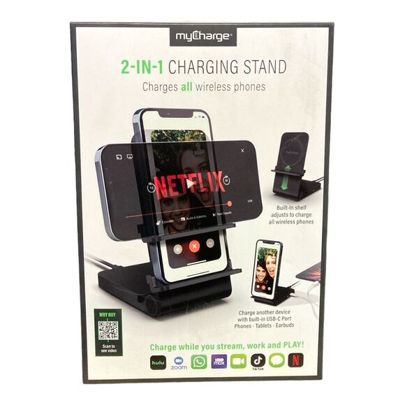 myCharge 2-in-1 Charging Stand with 15 Watt Wireless Charge Surface 20W Charge - Picture 1 of 2